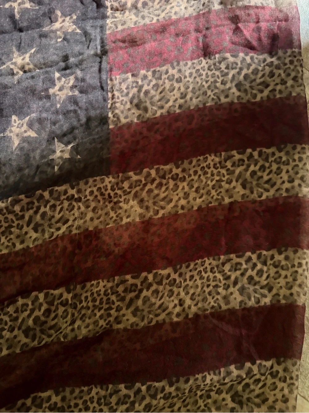infinity Scarf with American Flag and Leopard Trim - Brown & Red